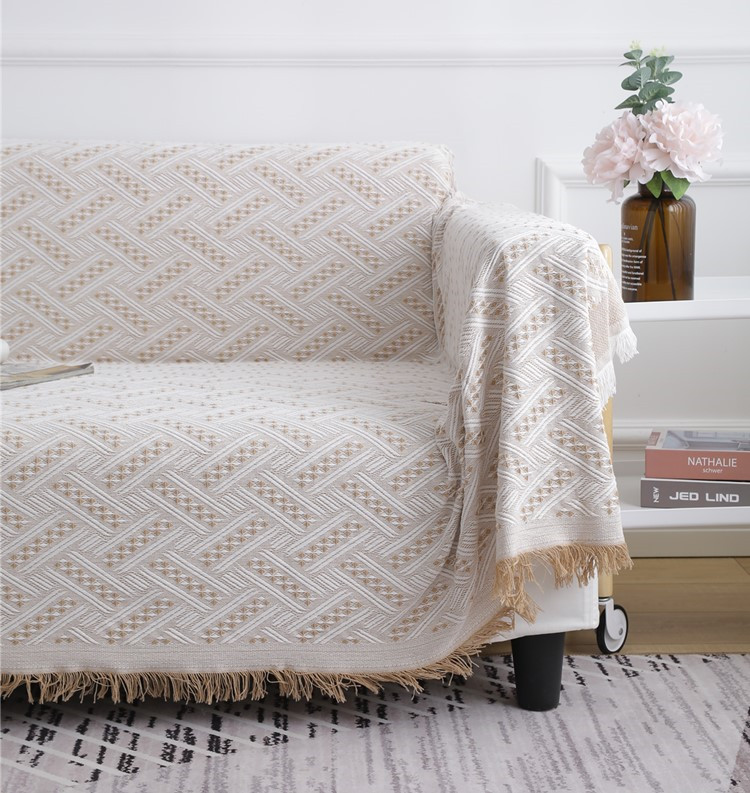 ソファーカバー 幾何学模様織り房飾り付きマルチカバー