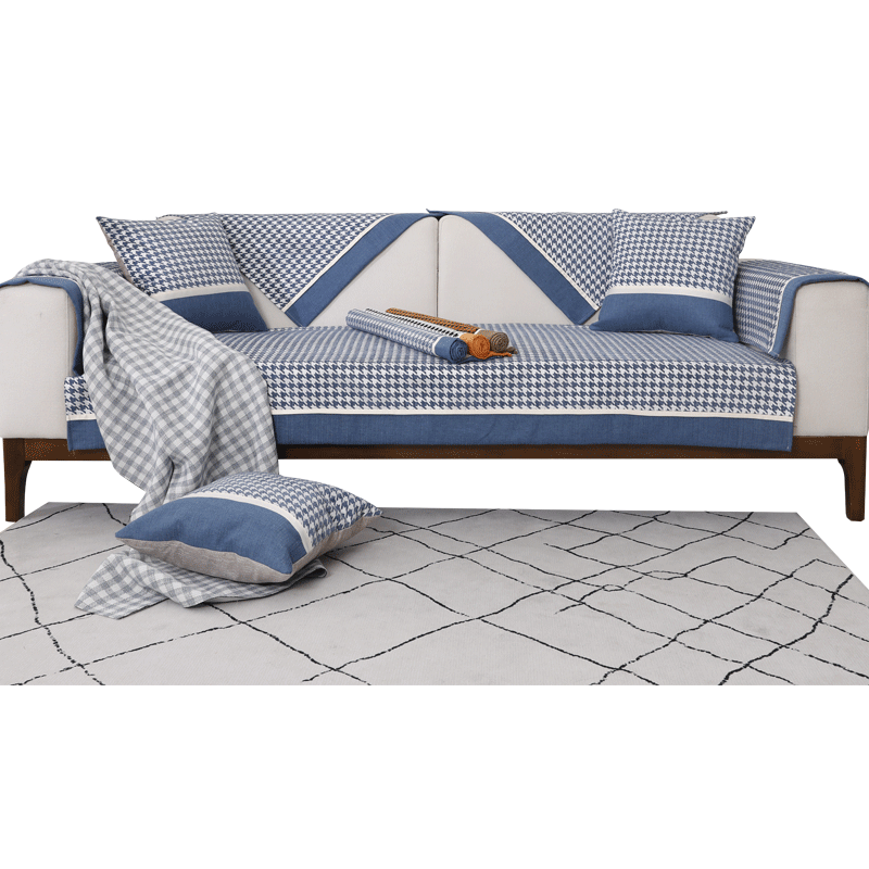 ソファーカバー 千鳥格子柄モダン切り替えデザインソファーカバー