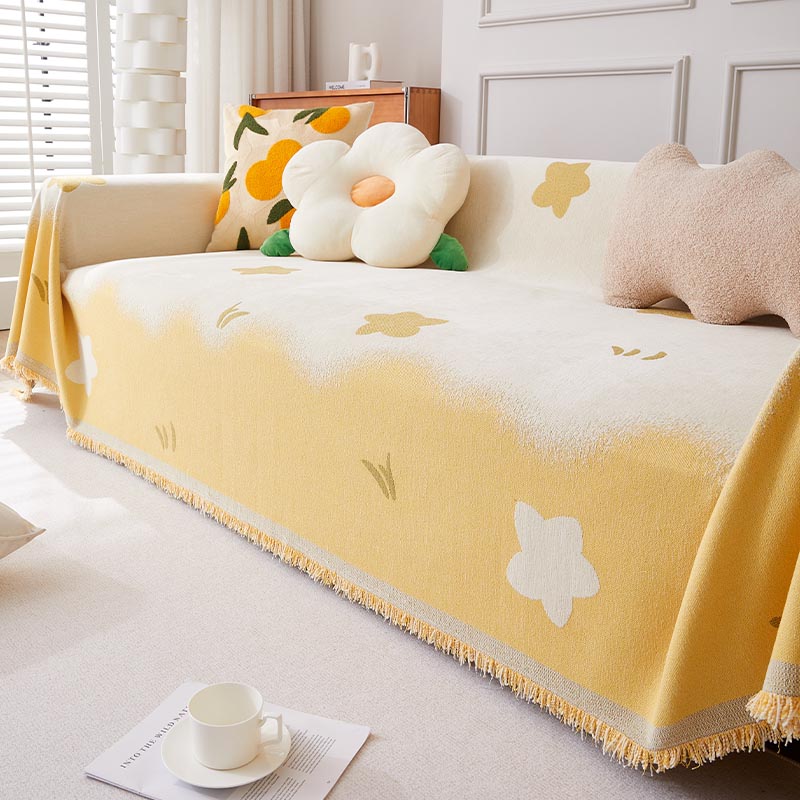 ソファーカバー 花柄グラデーション織り込み二人掛けソファーカバー