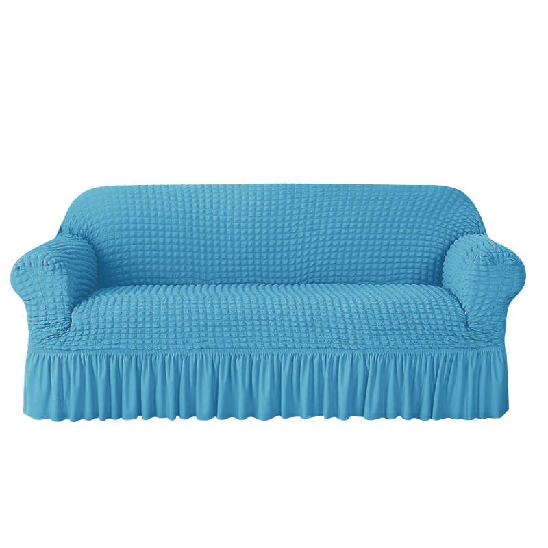 ソファーカバー フリル付き格子模様伸縮ソファーカバー