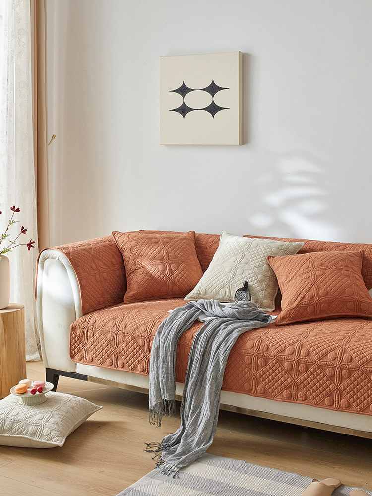 ソファーカバー 立体キルティング刺繍柄2人掛けソファーカバー