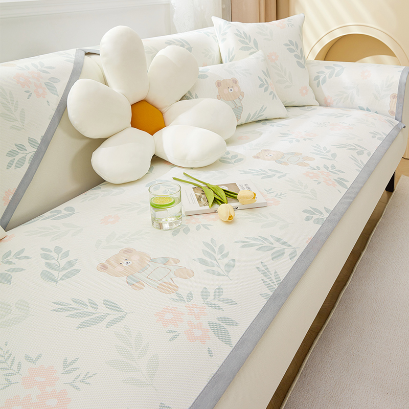 ソファーカバー 小熊と花柄の優雅な座面保護カバー