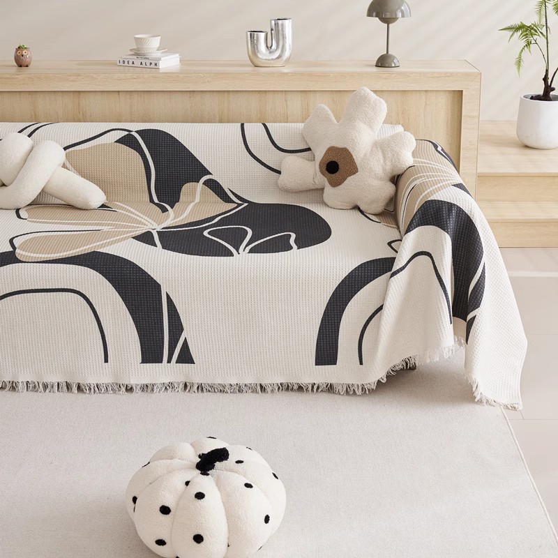 ソファーカバー 北欧風幾何学模様フリンジ付きマルチカバー