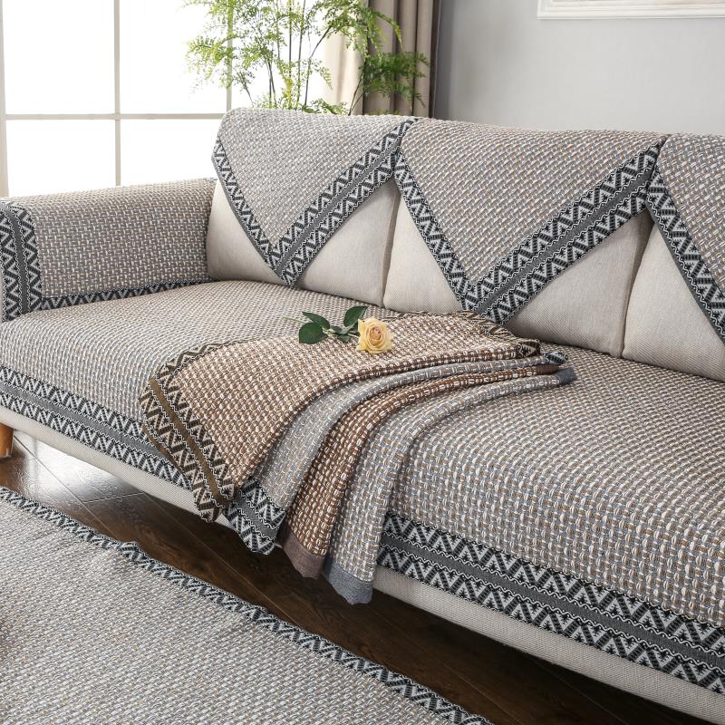 ソファーカバー 幾何学模様編み込み風三人掛け用マルチカバー