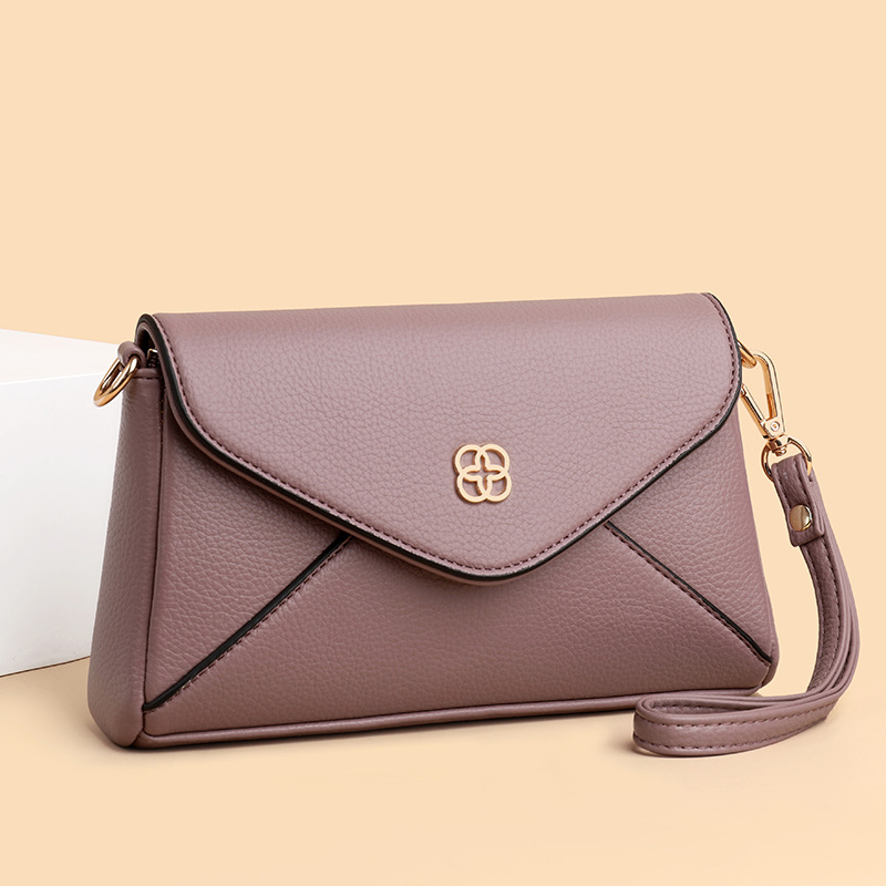 革バッグレディース 封筒型本革フラップハンドバッグ