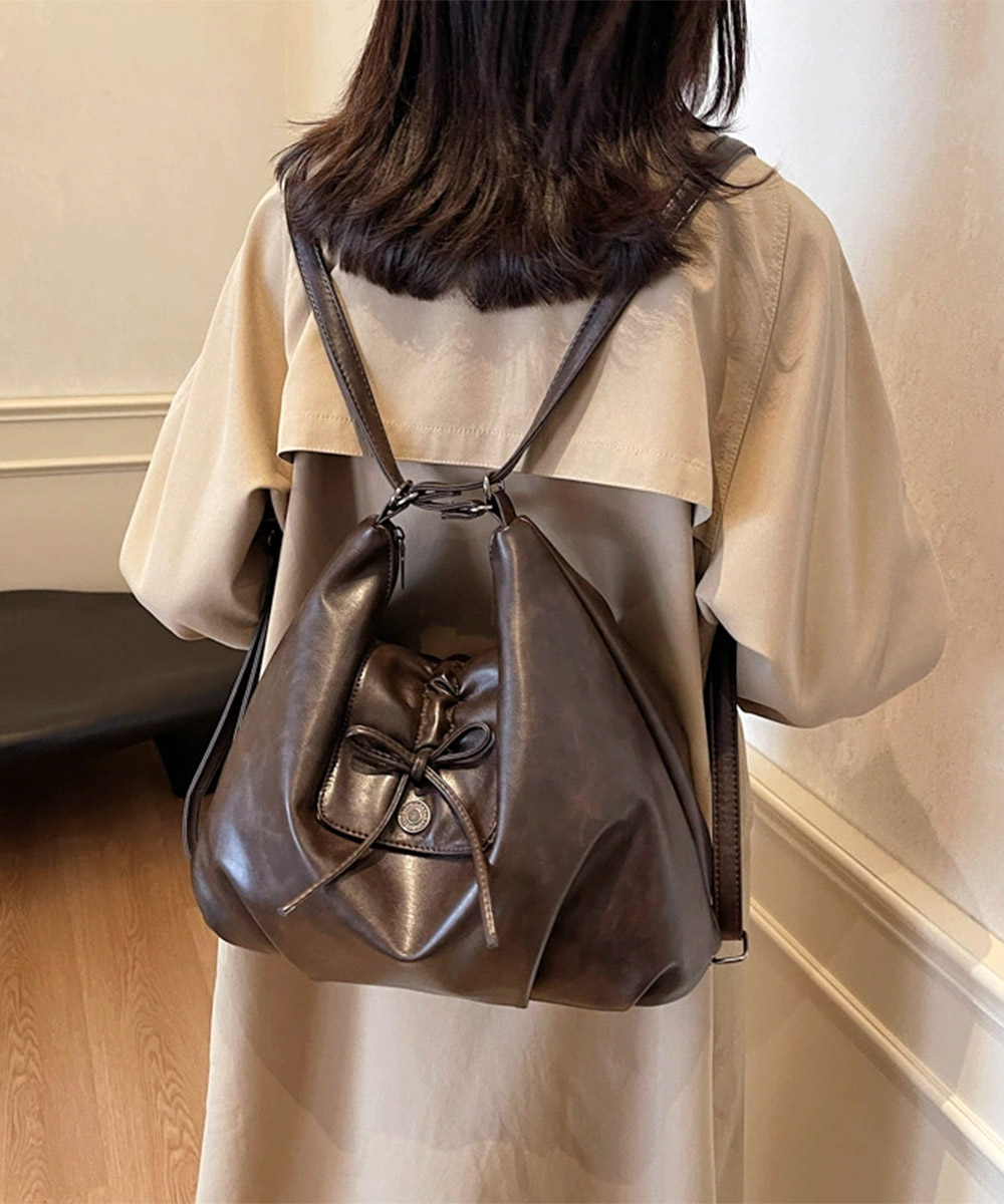 革バッグレディース リボン付き合皮トートバッグ ショルダー対応二通り仕様
