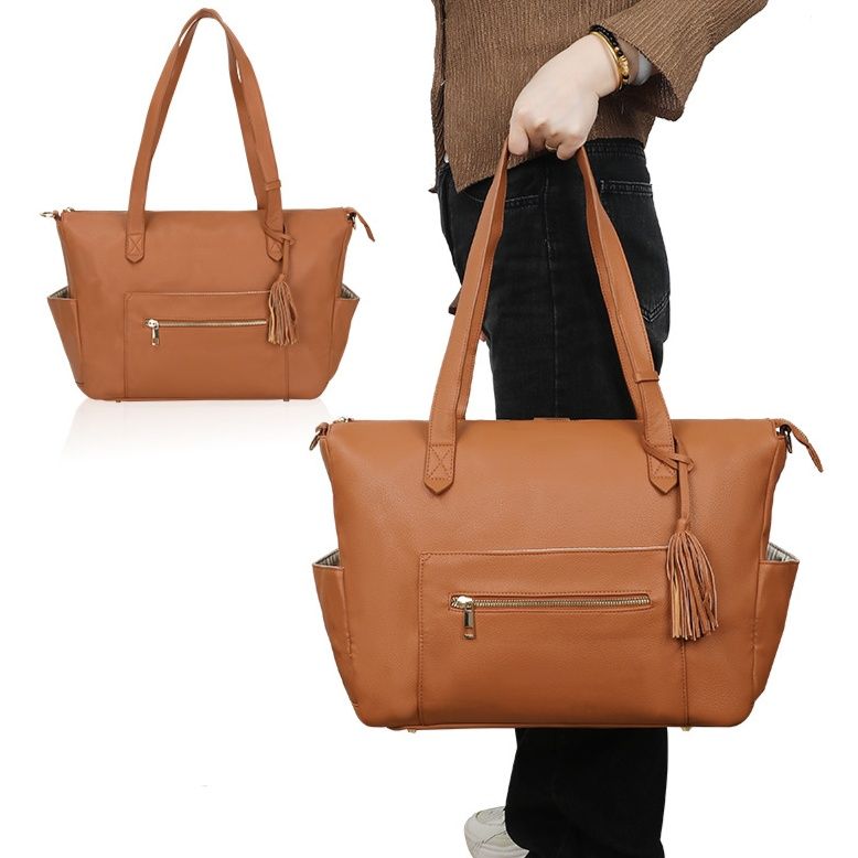 革バッグレディース 大容量多機能房飾り付きママバッグ