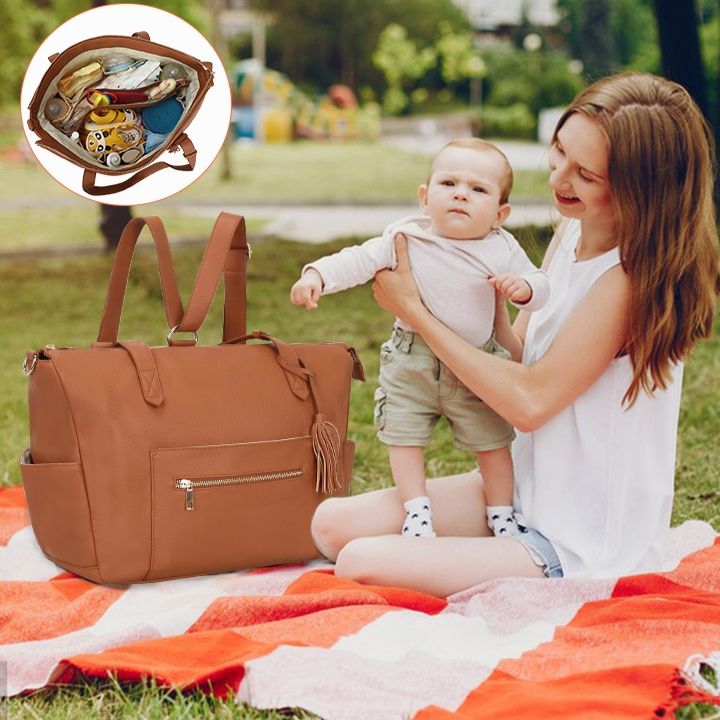 革バッグレディース 大容量多機能房飾り付きママバッグ