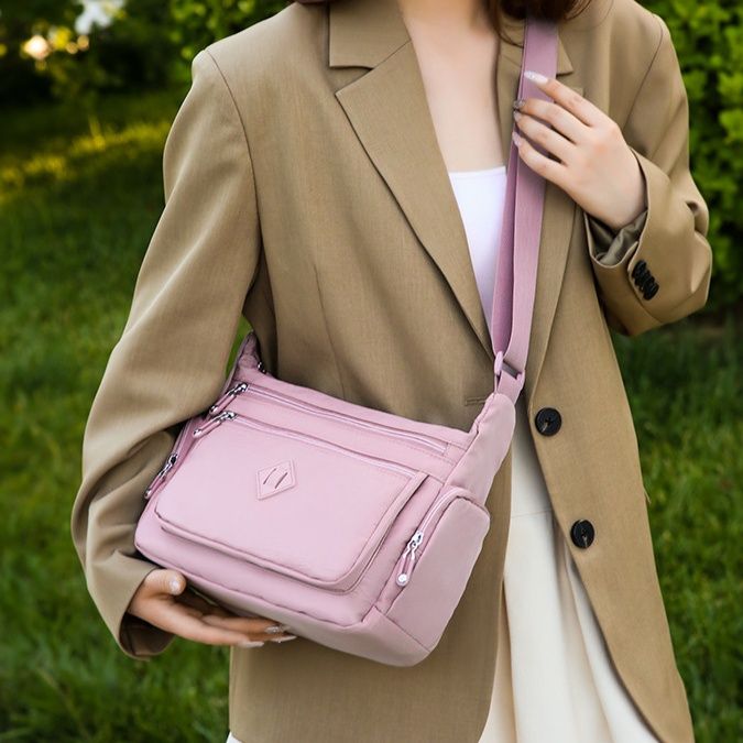 革バッグレディース 多機能ポケット付き斜め掛け対応ハンドバッグ