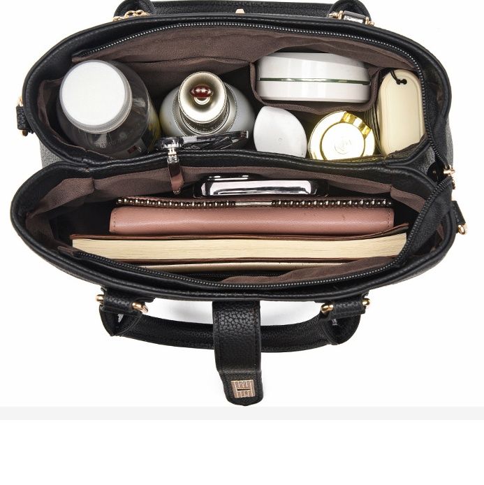 革バッグレディース 葉型チャーム付き上品な二重取っ手革バッグ