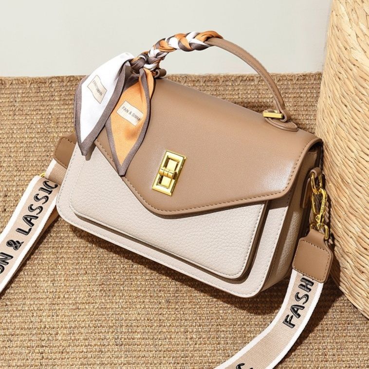 革バッグレディース 編み込みハンドル付き上品フラップハンドバッグ