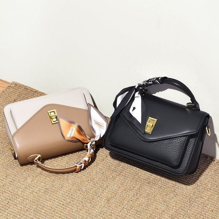 革バッグレディース 編み込みハンドル付き上品フラップハンドバッグ