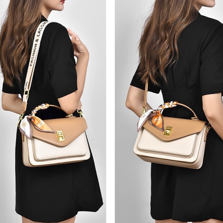 革バッグレディース 編み込みハンドル付き上品フラップハンドバッグ