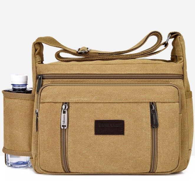 革バッグレディース 多機能ポケット付きキャンバス調トートバッグ