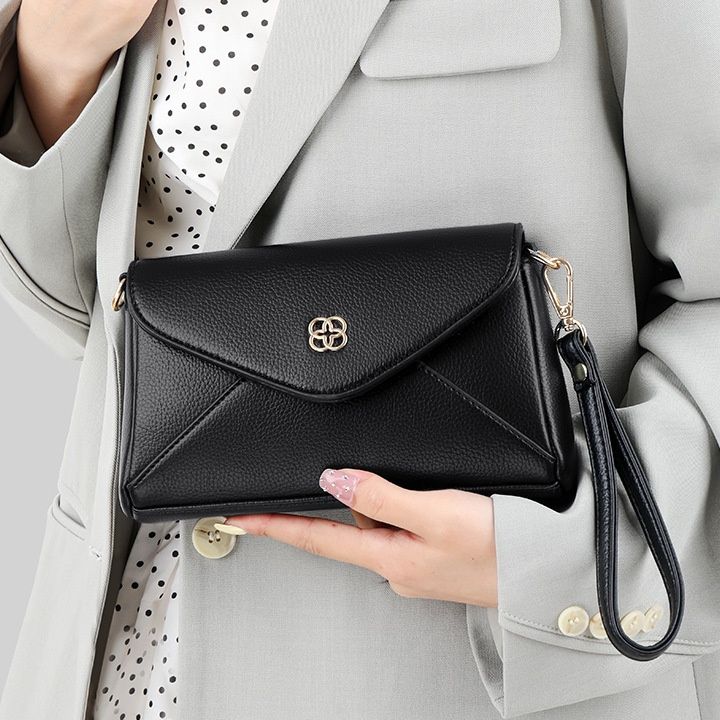 革バッグレディース 封筒型本革フラップハンドバッグ