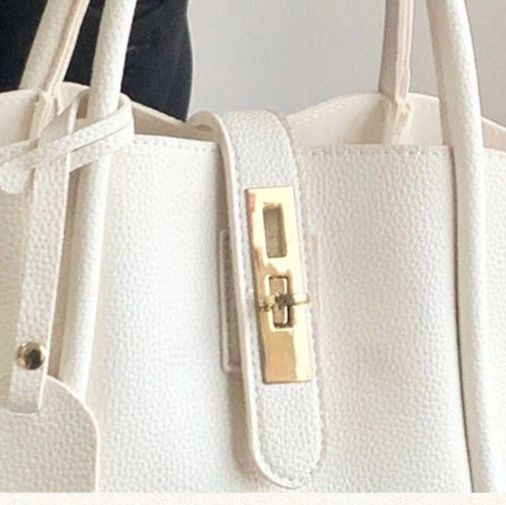 革バッグレディース 金具アクセント付き本革台形ハンドバッグ