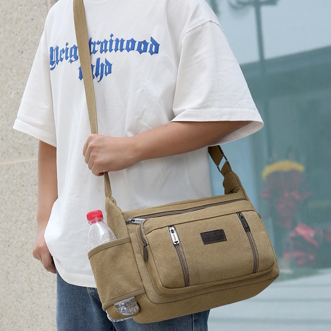 革バッグレディース 多機能ポケット付きキャンバス調トートバッグ