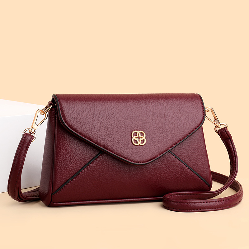 革バッグレディース 封筒型本革フラップハンドバッグ