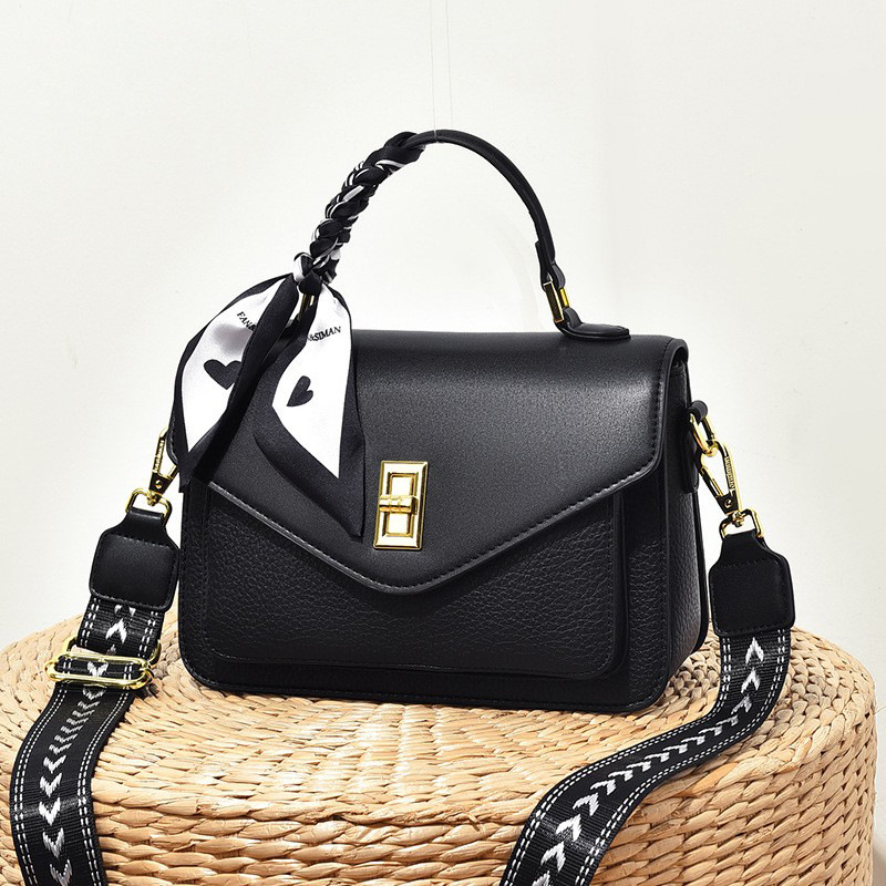 革バッグレディース 編み込みハンドル付き上品フラップハンドバッグ