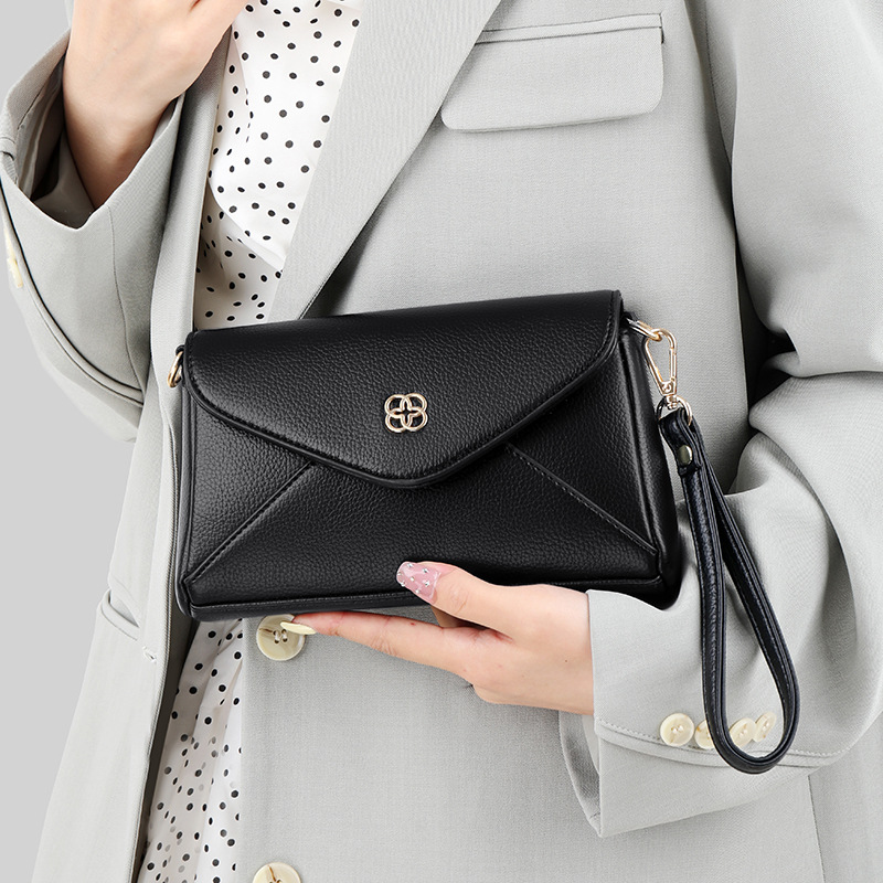 革バッグレディース 封筒型本革フラップハンドバッグ