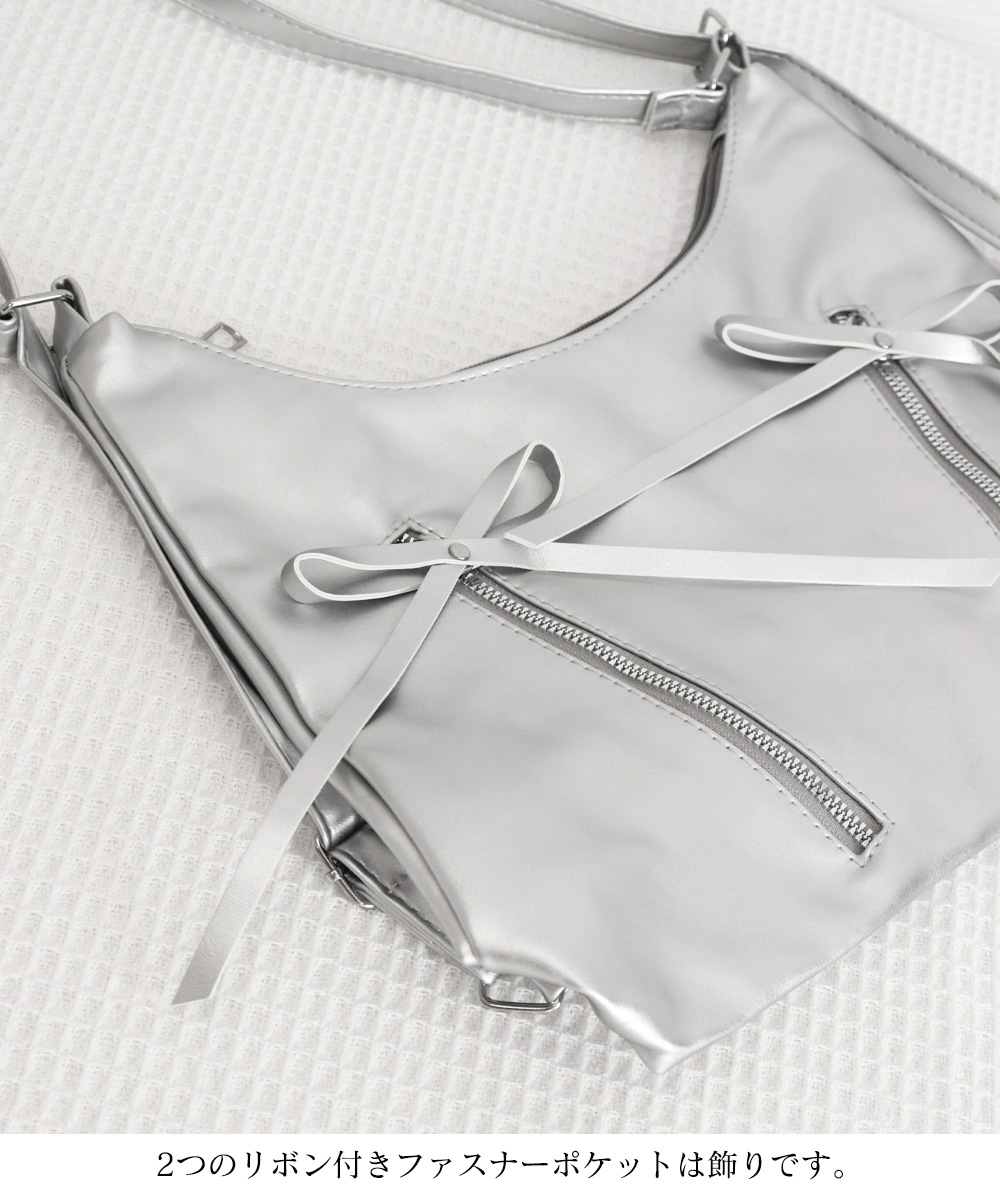 革バッグレディース リボン付き合皮リュック 三通り使える女性用鞄