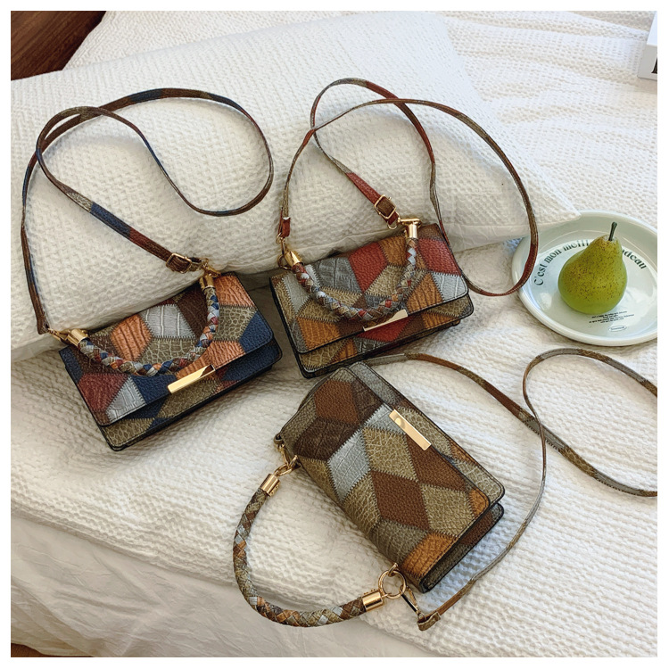 革バッグレディース パッチワーク柄ハンドバッグ肩掛け2way革鞄3色