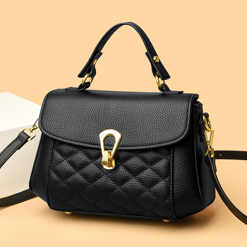 革バッグレディース 菱形キルティング金具留めハンドバッグ