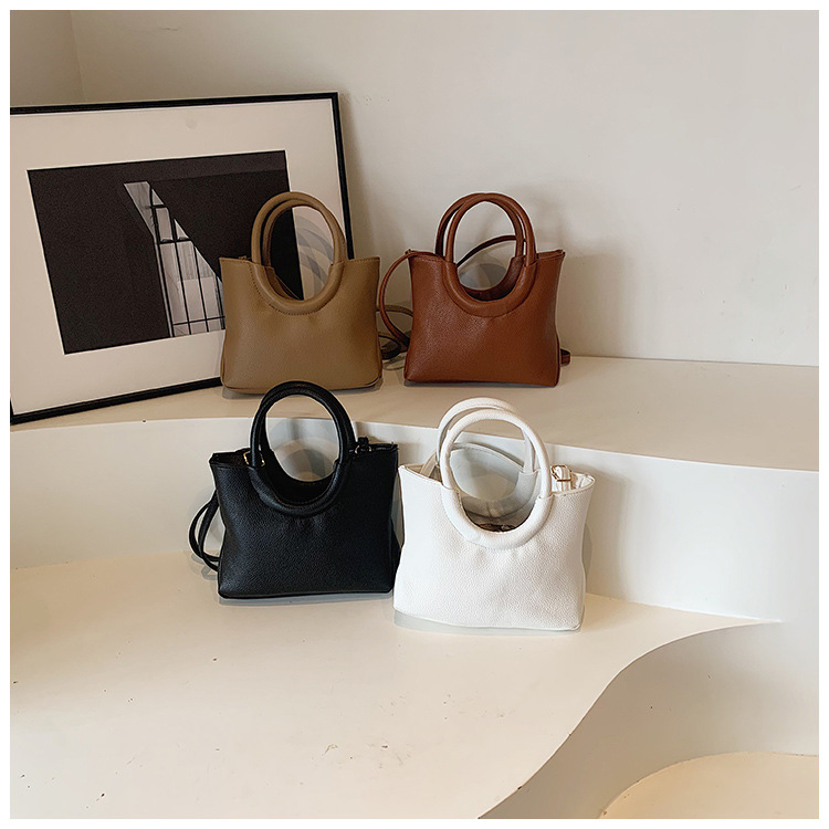 革バッグレディース ハンドバッグ 丸手ショルダー 4色展開 大容量