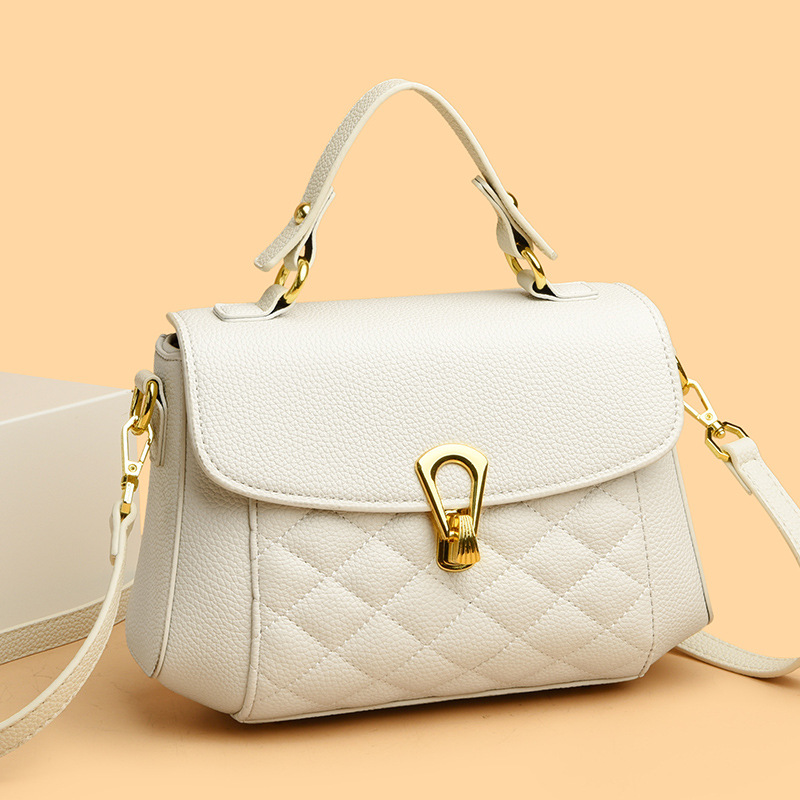 革バッグレディース 菱形キルティング金具留めハンドバッグ