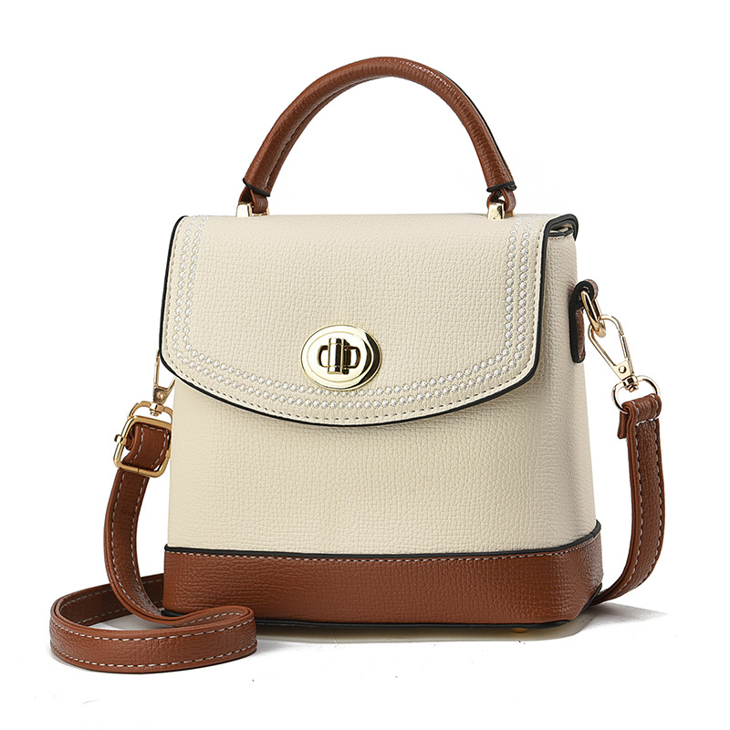 革バッグレディース 上品な真珠風装飾付き二重構造革製小型ハンドバッグ