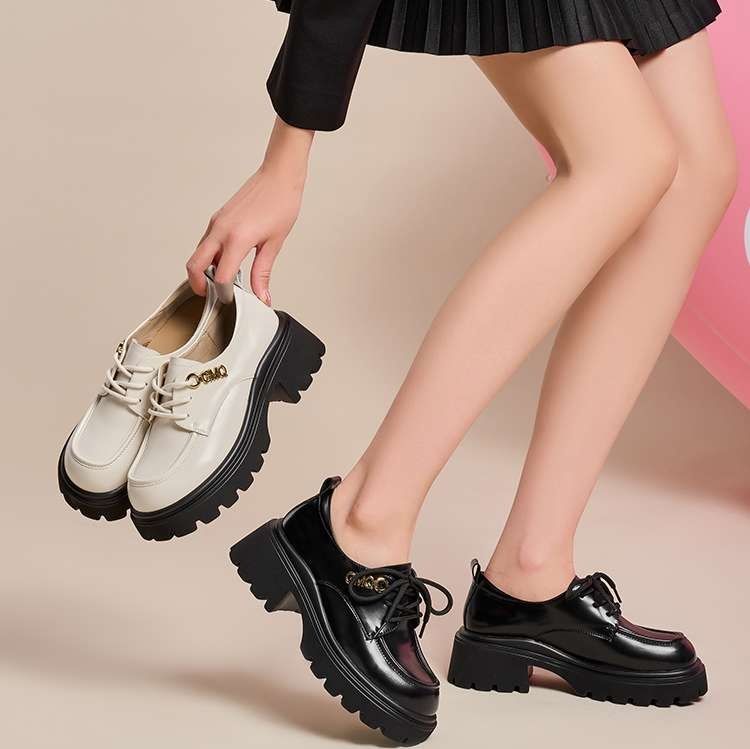 ローファーレディース トレンド厚底レースアップローファー