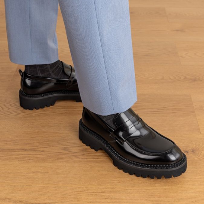 メンズローファー 厚底 艶やか厚底ビジネスローファー
