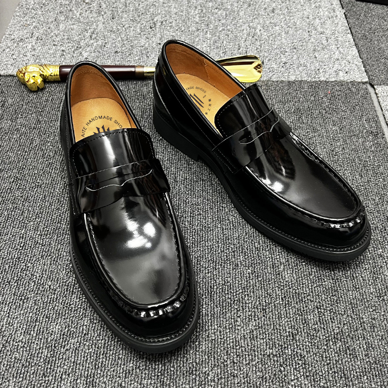 メンズローファー コイン 艶やか光沢クラシックローファー