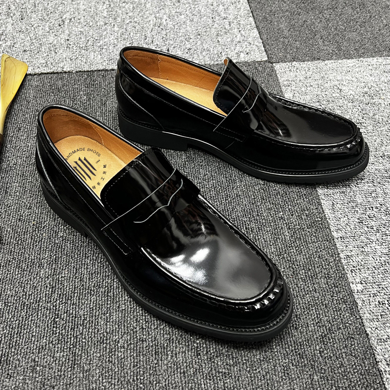 メンズローファー コイン 艶やか光沢クラシックローファー