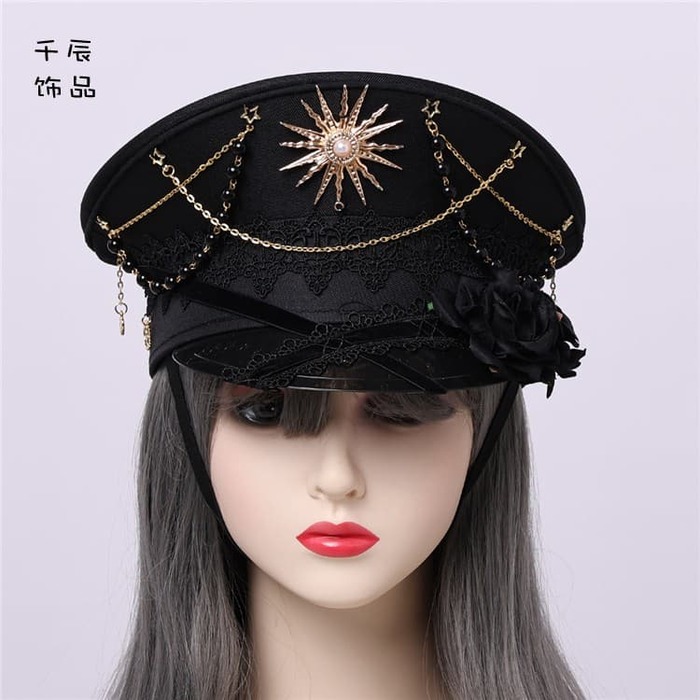 ロリータファッション 【軍服ロリータ】チェーンゴシックスクールキャップ
