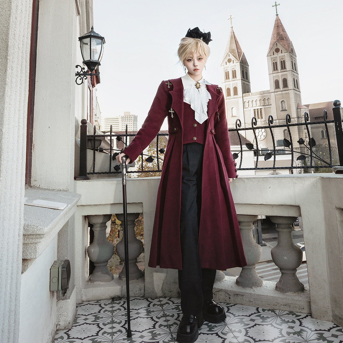 ロリータファッション 貴族風ロングコート軍服ロリータセット