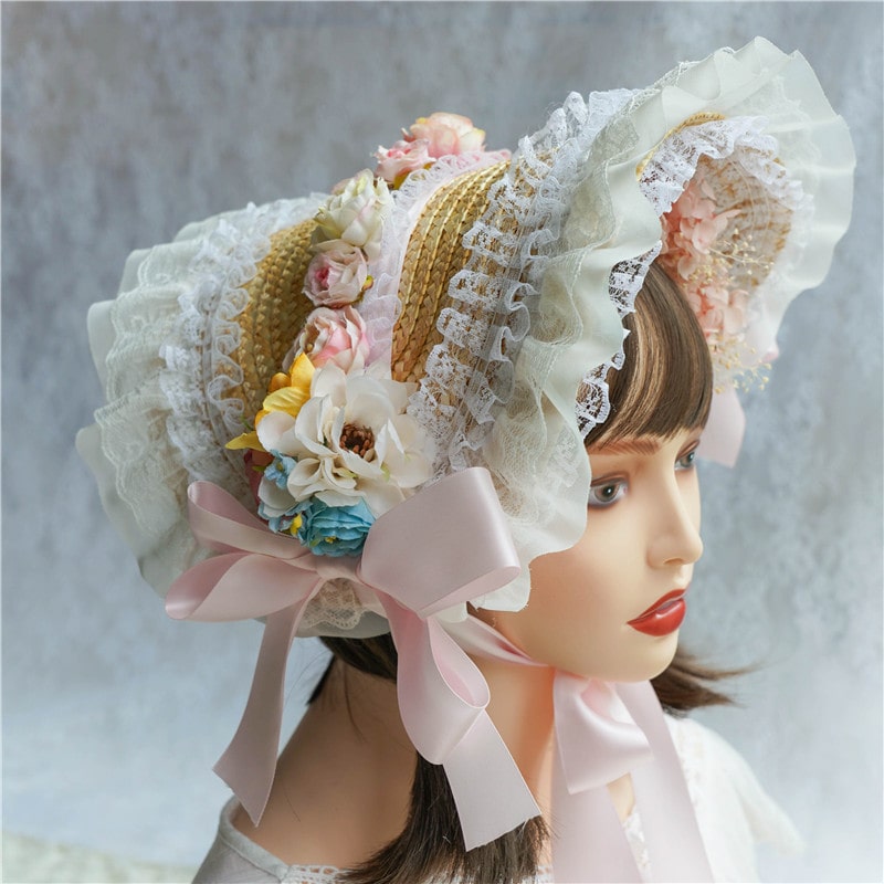 甘ロリータ】カラフルなお花のボンネット ロリータファッション その他