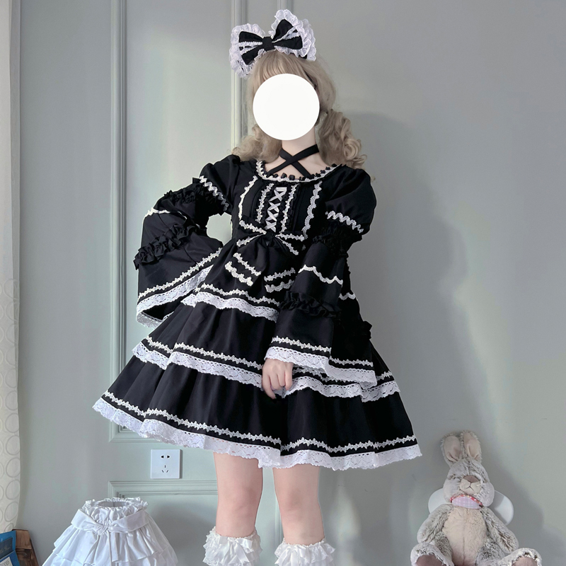 ロリータファッション ふんわり姫袖 レース重ねワンピース