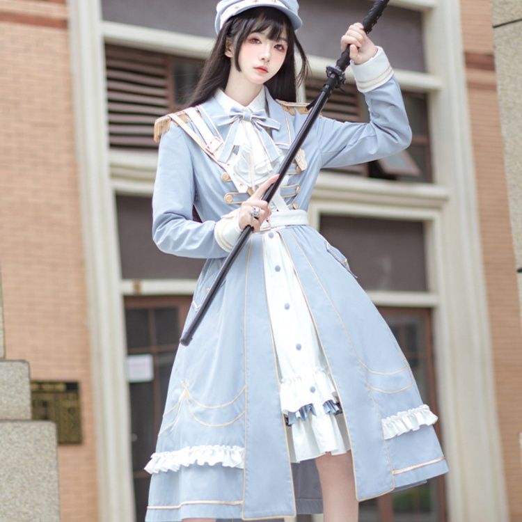 ロリータファッション セーラー襟軍服風ワンピース帽子付き