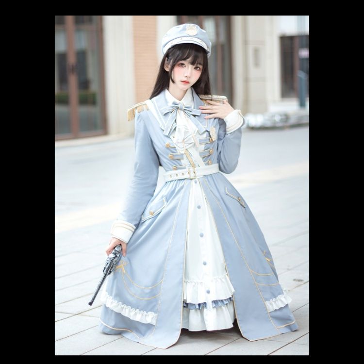 ロリータファッション セーラー襟軍服風ワンピース帽子付き