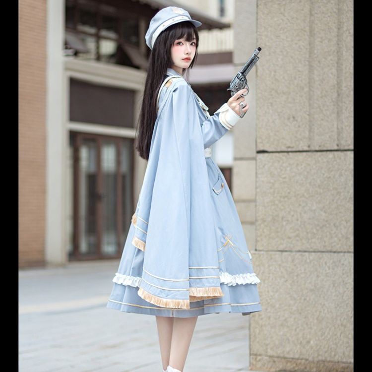 ロリータファッション セーラー襟軍服風ワンピース帽子付き