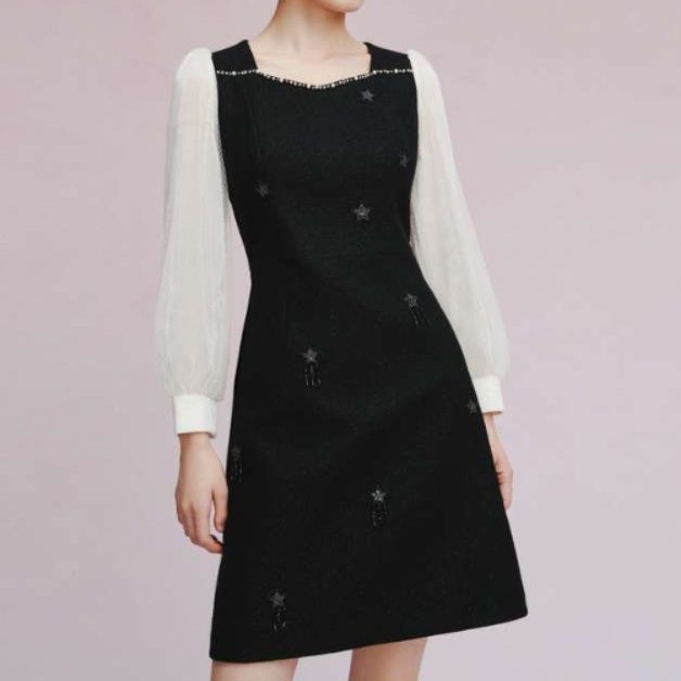 ロリータファッション 【クラシカルロリータ】 星刺繍クラシカルドレスワンピース ブラック