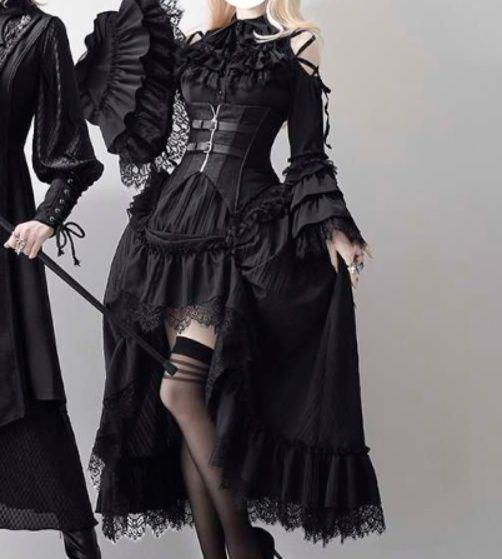 ロリータファッション 【ゴスロリ】ゴシック風ロリータドレスセット