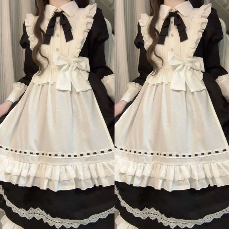 ロリータファッション 優雅なメイド風フリルワンピース
