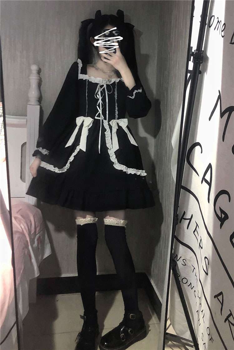 ロリータファッション レースフリルゴシックワンピース