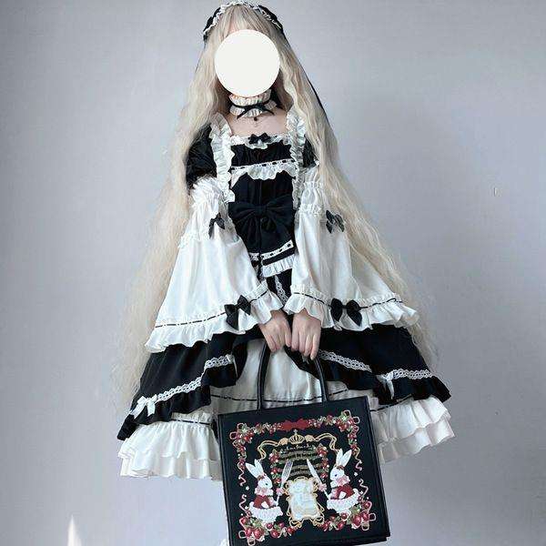 ロリータファッション 姫袖フリルレース重ね襟ワンピース