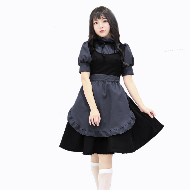 ロリータファッション クラシカルロリータ グレー メイド服 フリル ワンピース コスプレ衣装