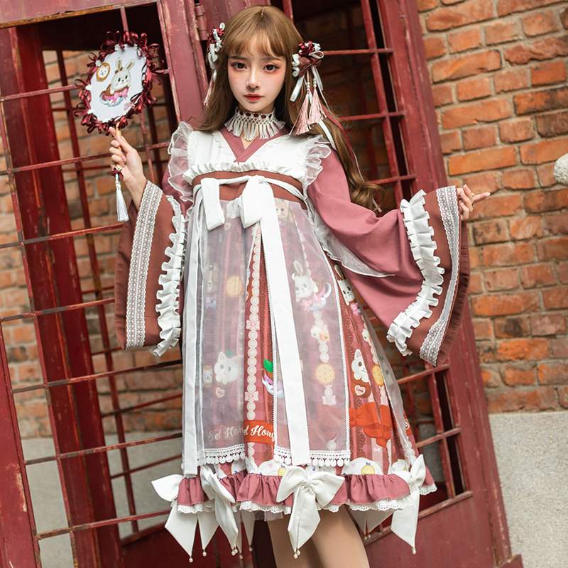 ロリータファッション【和風ロリータ】和装風巫女さんワンピース