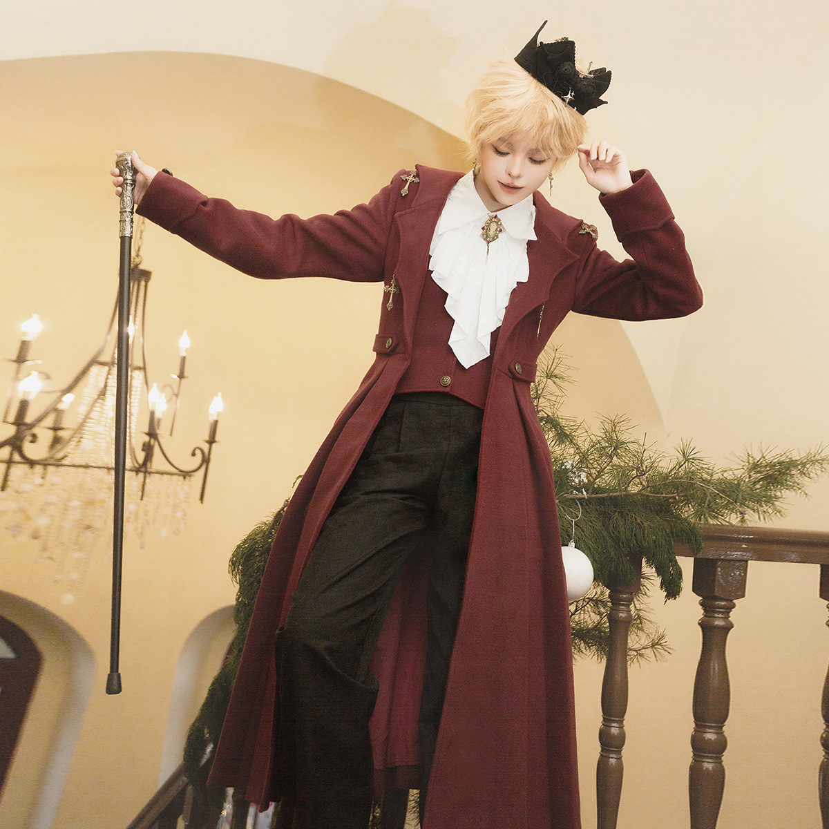 ロリータファッション 貴族風ロングコート軍服ロリータセット