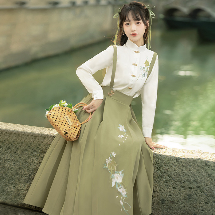 ロリータファッション 【中華ロリータ】グリーン ナチュラルセットアップ スカート単品